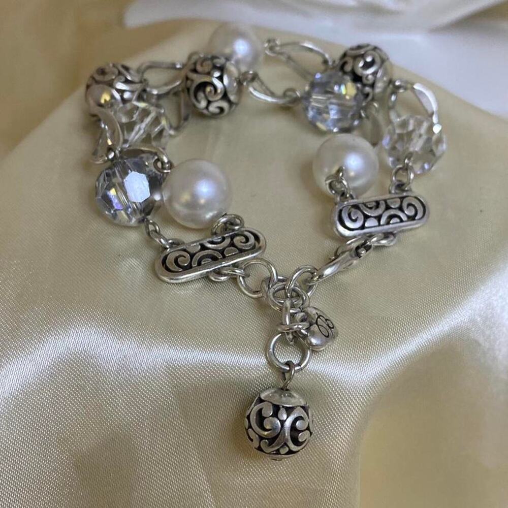 Vintage Brighton Silver Tone Charm Faux Pearls & Crystal Brighton bracelet 90s